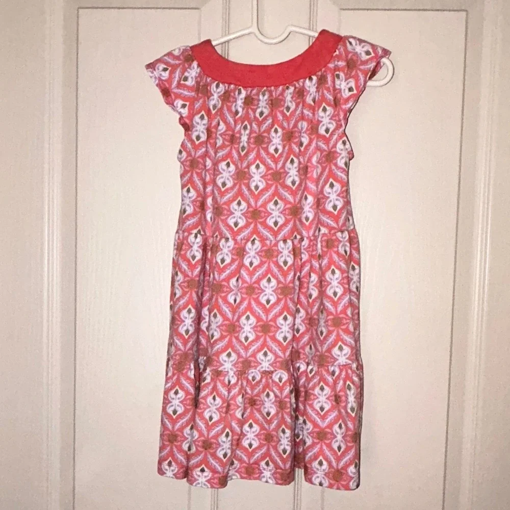 Tea Collection Orange Feather Print Tiered Dress Girls Size‎ 4